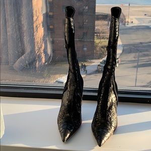 Black suede and python boots